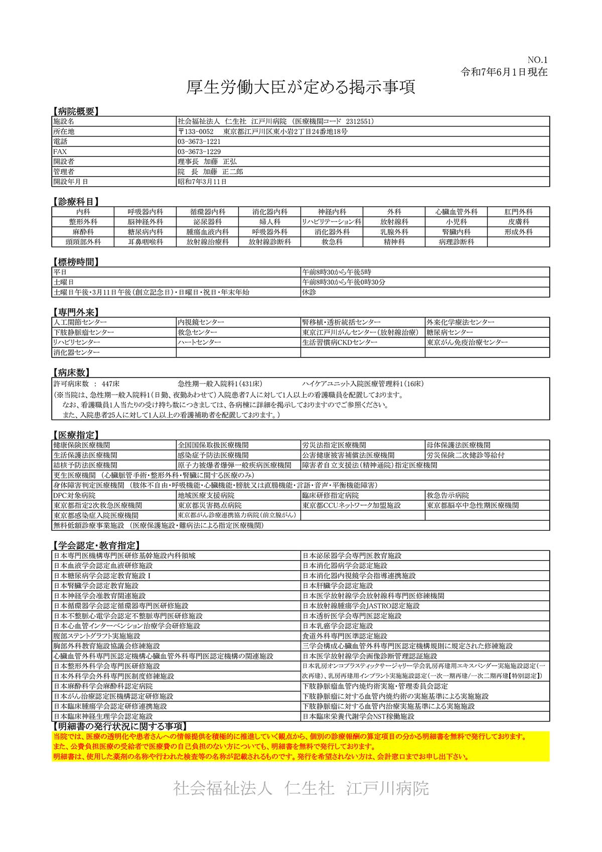 厚生労働大臣の定める掲示事項